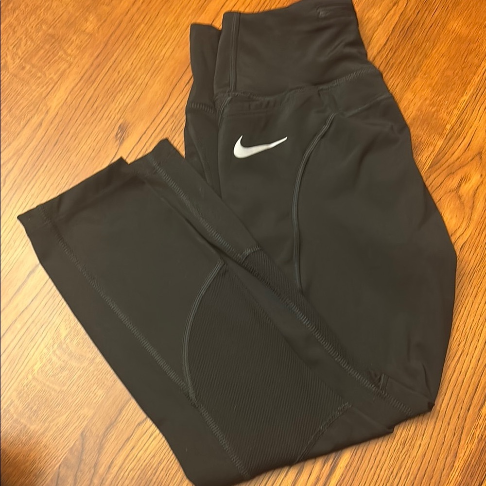 Nike Black Leggings with White Swoosh Girls' Athletic Crop Leggings